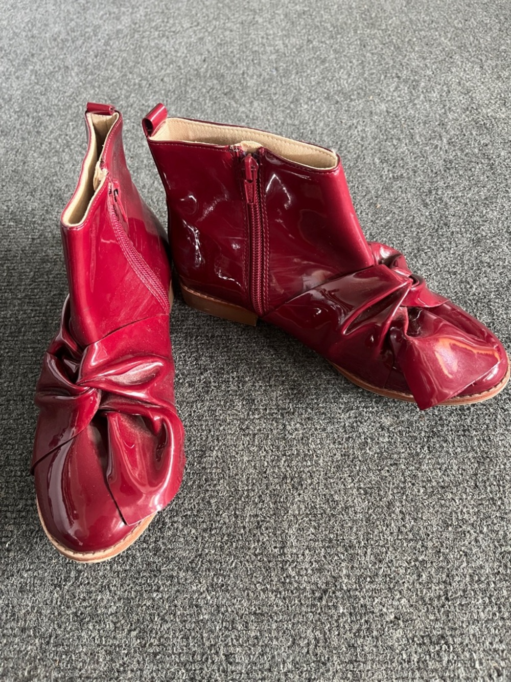 Patent Leather Knot Ankle Boots in Deep Red - Girls